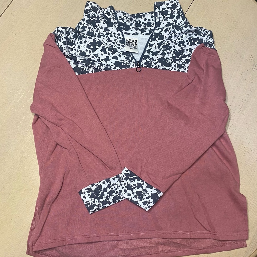 Pink and Black Patterned Quarter-Zip Pullover